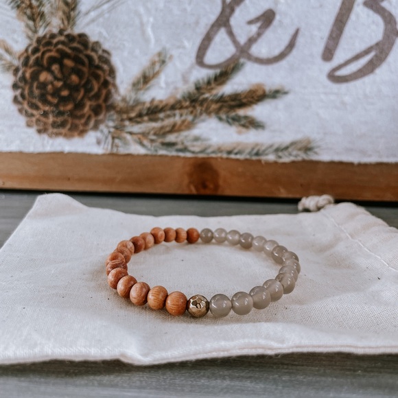 Grey Agate + Rosewood Gemstone Bracelet - Picture 2 of 2